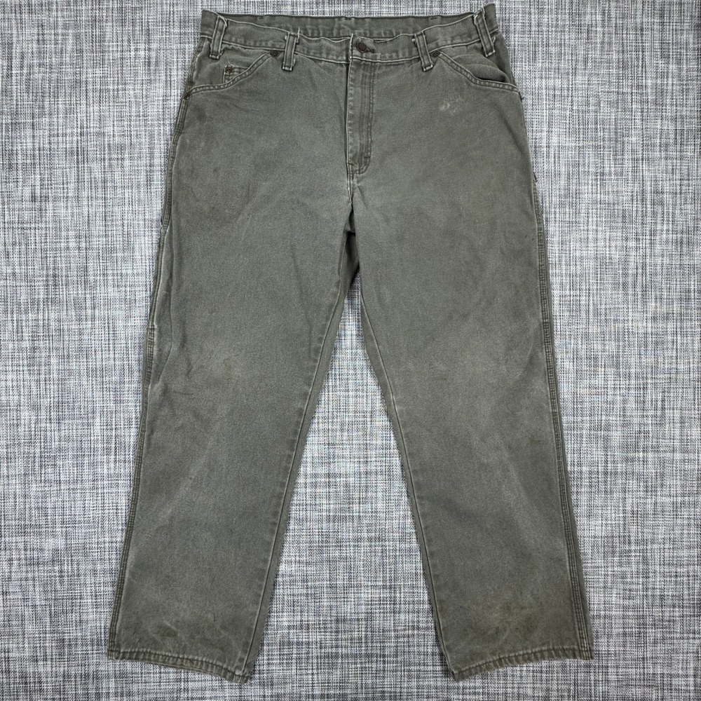 Dickies Mens Carpenter Pants 36x30 Relaxed Fit Duck Canvas Workwear Olive Green